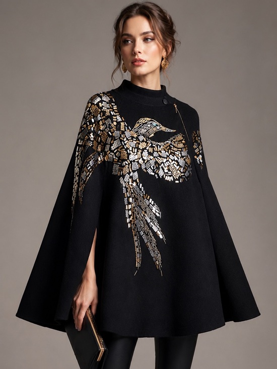 Sweaters - Black Soft Sequin Cape Poncho